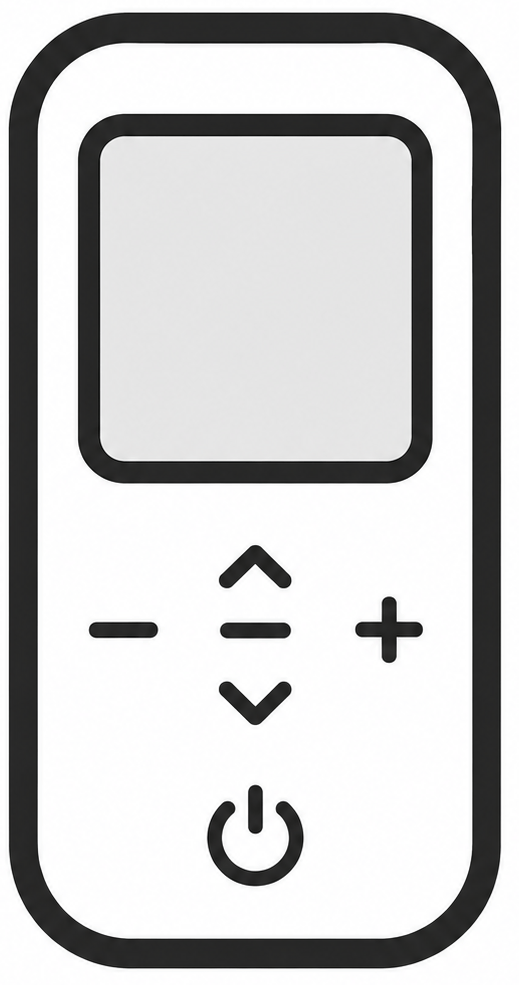 Stylized remote with a blank display — AC off