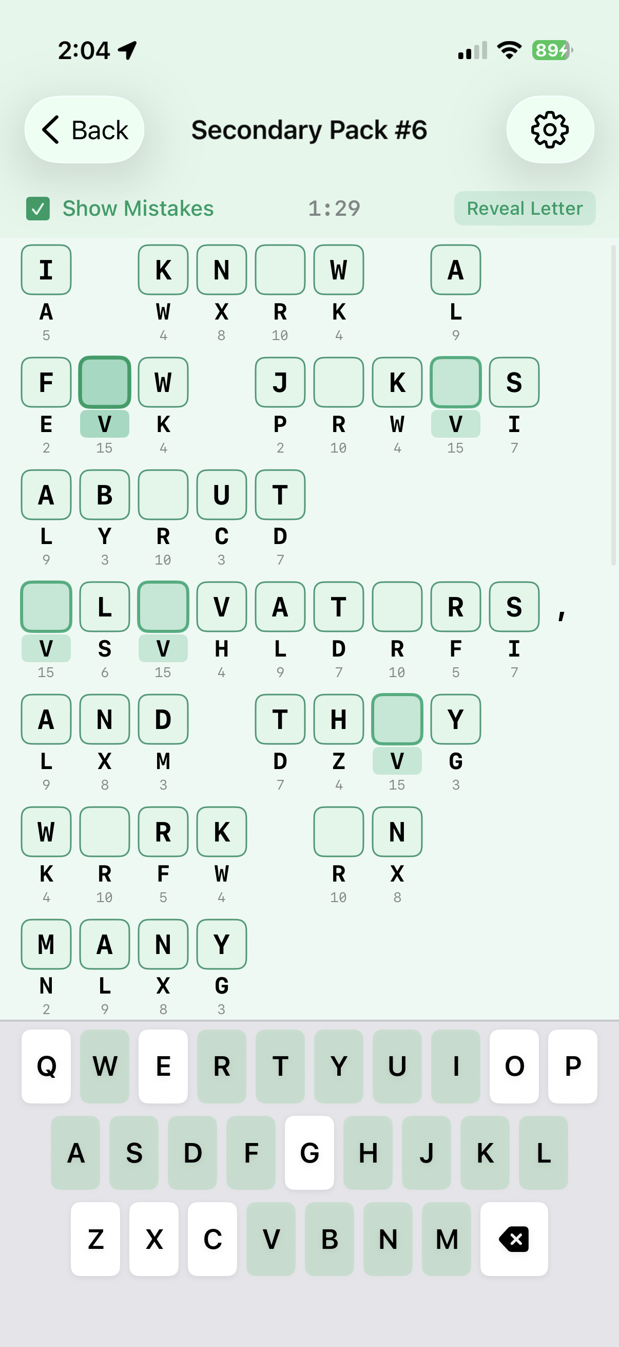 Gameplay screenshot of Cryptograms