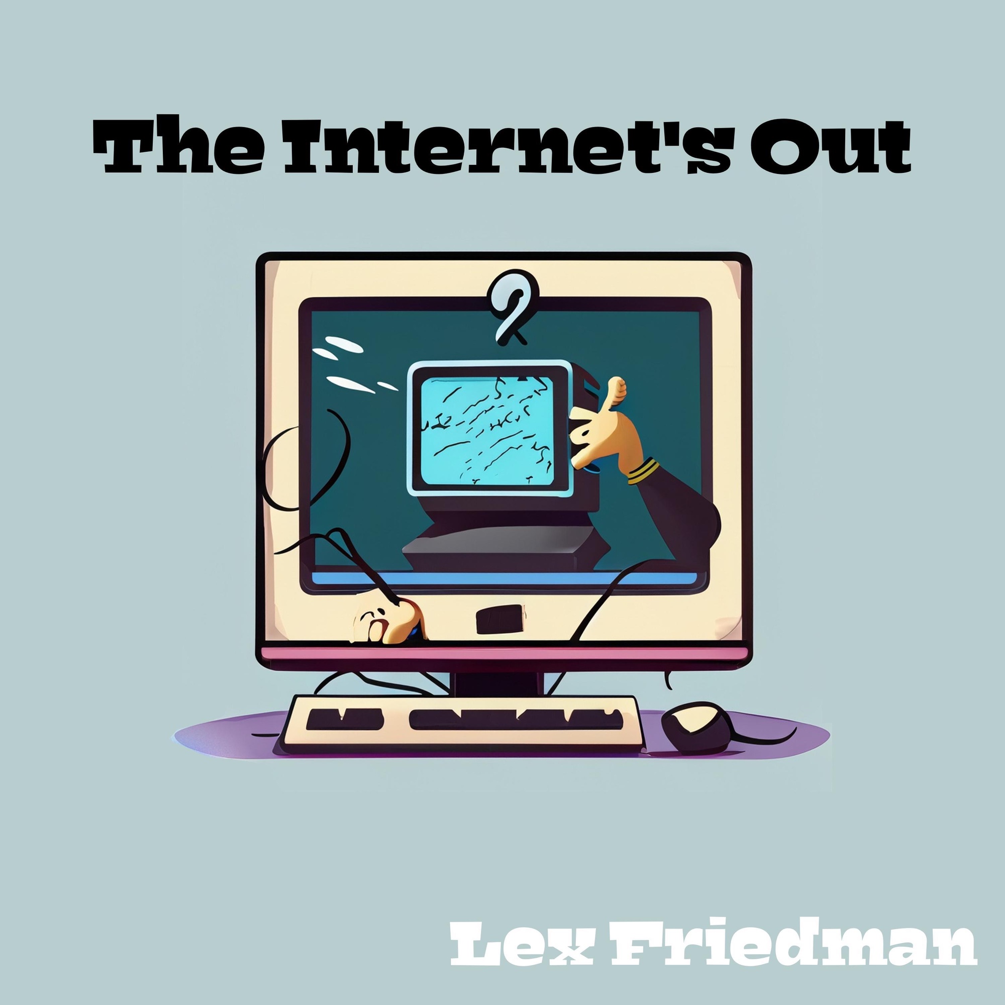 The Internet's Out album cover: Blue background with a weird, confused computer drawing