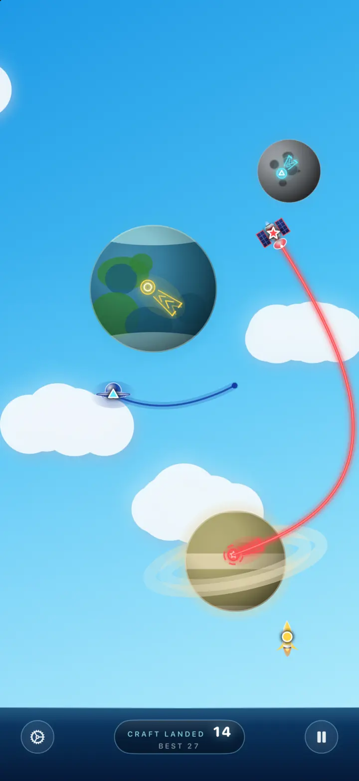 The Daytime sky: planets and craft against bright blue sky and puffy white clouds (iPhone)