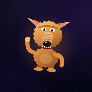 A furry, big-nosed alien waving hello, and possibly eyeing the house cat