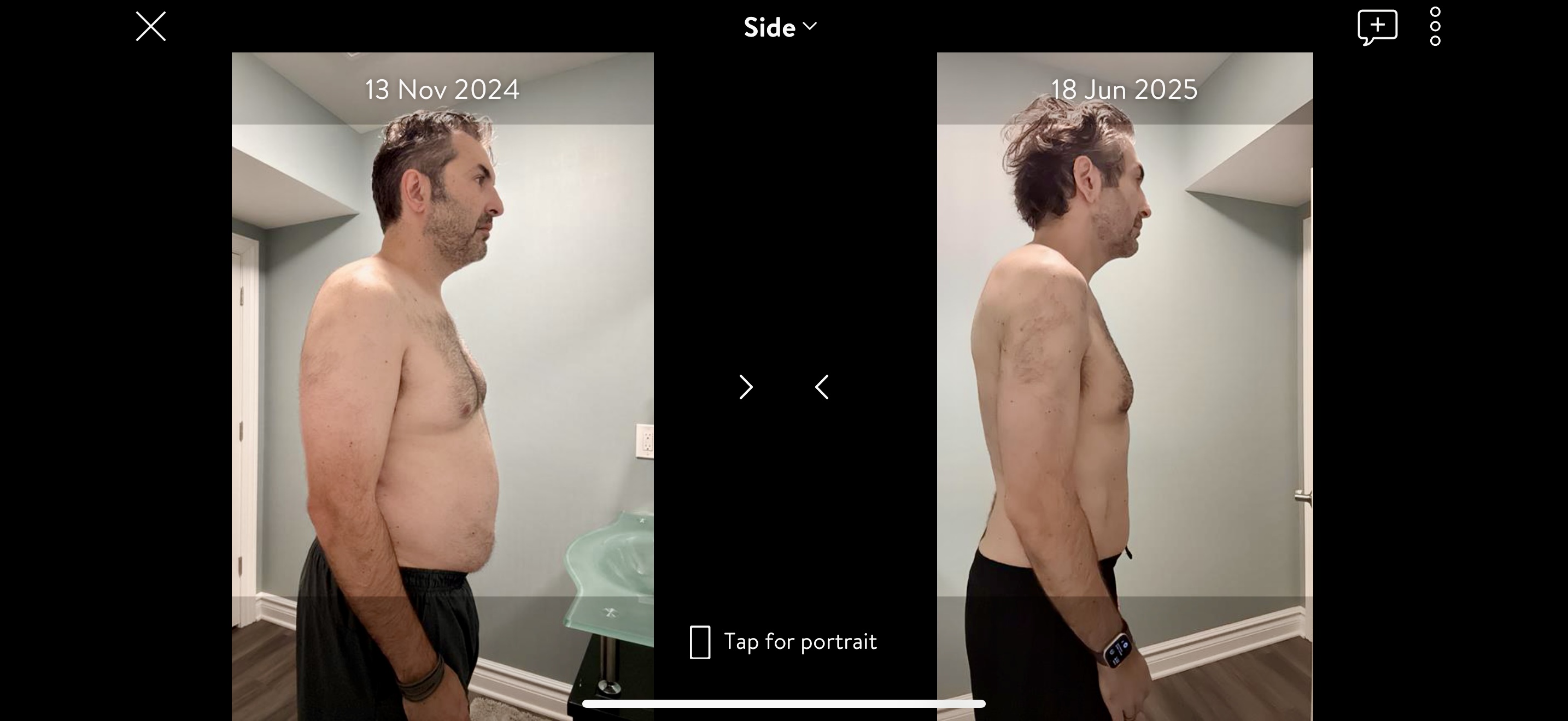 Left: Lex at 239 pounds. Right: Lex at 186 pounds.
